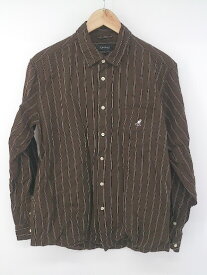 ◇ KANGOL カンゴール ストライプ ロゴ刺繍 長袖 シャツ サイズL ブラウン ホワイト系 ブラック メンズ P 【中古】