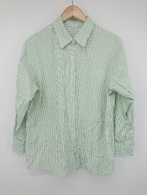 ◇ LAUIR ラウアー ストライプ パステルカラー 長袖 ロングシャツ ブラウス サイズM グリーン ホワイト系 レディース P 【中古】