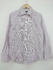 ◇ DAKS ダックス ストライプ フロントボタン 長袖 シャツ サイズLL ホワイト パープル系 メンズ P 【中古】