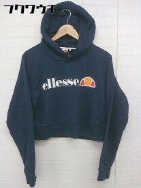 ◇ ellesse エレッセ ロゴ　プリント 長袖 プルオーバー パーカー サイズM ネイビー　ホワイト レディース 【中古】