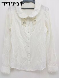 ◇ Secret Honey シークレットハニー リボン　刺繍 長袖 シャツ サイズ2 ホワイト　ベージュ レディース 【中古】