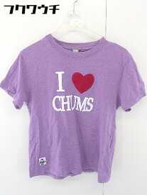 ◇ CHUMS チャムス ロゴ　プリント 半袖 Tシャツ カットソー サイズXS パープル　ホワイト レディース 【中古】
