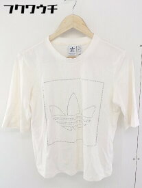 ◇ adidas アディダス ラインストーン付き 五分袖 Tシャツ カットソー サイズL オフホワイト レディース 【中古】