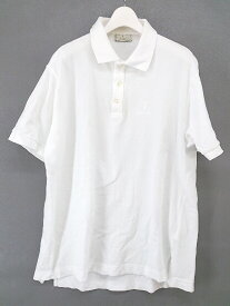 ◇ TRUSSARDI トラサルディ イタリア製 ロゴ 刺繍 半袖 ポロシャツ サイズL ホワイト メンズ 【中古】