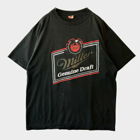 【海外直輸入USED品】80's miller ミラー ロゴTシャツ ビール企業T アドバタイジング Royal 黒(XL)/A7323T-SO