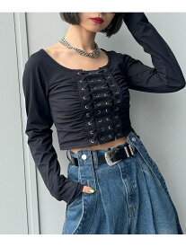 ハトメレースアップTOPS PAGEBOY ページボーイ トップス カットソー・Tシャツ ブラック グレー ブルー【送料無料】[Rakuten Fashion]