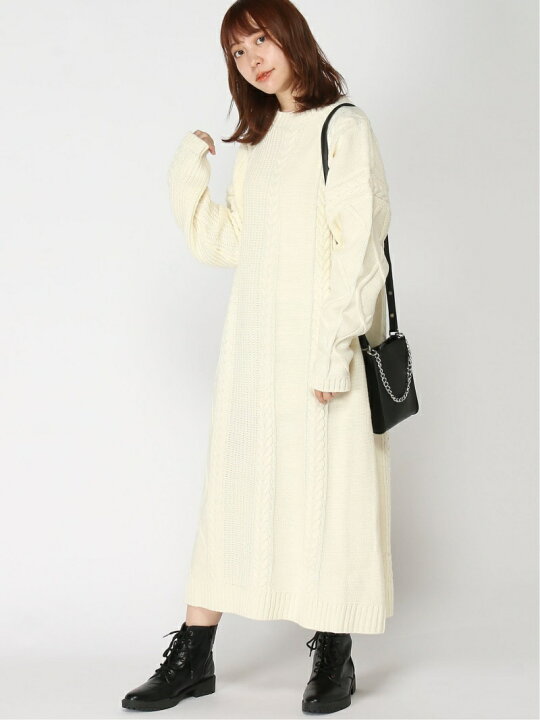 楽天市場 ケーブルmixニットop Pageboy ページボーイ ワンピース ニットワンピース ホワイト 送料無料 Rakuten Fashion Pageboy