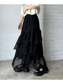 【SALE／19%OFF】ステッチフリルスカート PAGEBOY ページボーイ スカート ロング・マキシスカート グレー グリーン ブラック ホワイト【RBA_E】【送料無料】[Rakuten Fashion]