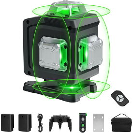 レーザー墨出し器、墨出しレーザー、3Dグリーンレーザー墨出し器、3x360°、水平器 レーザー ビルドとアライメント用、充電式バッテリー、リモコン、磁気回転スタンド レーザー安全基準:クラス2 12ライン SPY-12X-1