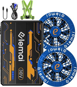 [elemai] �y���{�D�Ǌ��38V�����o�́z�t�@���o�b�e���[�Z�b�g 37500mAh �\���t�@��4�i�K���ʒ��� �}���[�d Type-C�Ή� �t�@���t����ƕ��p 90mm�����a�Ή� �����΍�