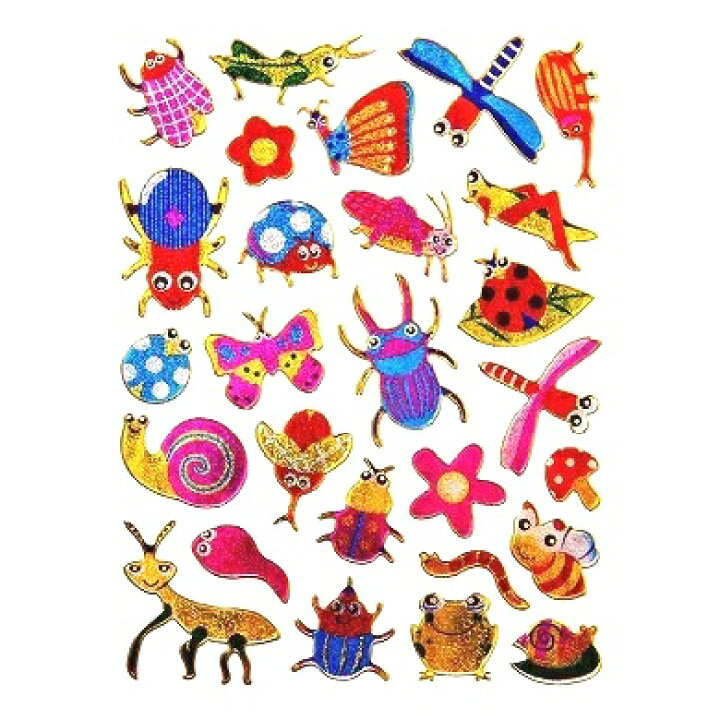 楽天市場 キラキラシール 昆虫 てんとう虫やトンボやクワガタ Etc メタリックシール ごほうびシール 生き物シール ざっか Pagopago