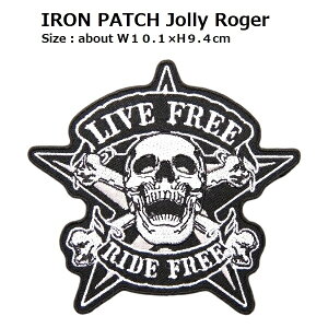 �傫�ȃ��b�y�� �h�N�� �X�J�� Skull LIVE FREE RIDE FREE �ő剡��10.1×����9.4cm�O�� �s�h�J���b�y�� �A�C�������b�y�� �A�b�v���P ��l���� �q�������t