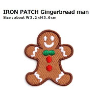 ワッペン ジンジャーブレッドマン 最大横幅3.2×高さ3.6cm前後 《刺繍ワッペン アイロンワッペン アップ…