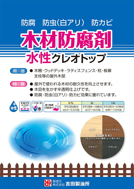 楽天市場】吉田製油所木材防腐剤 水性クレオトップ 14L ブラック 