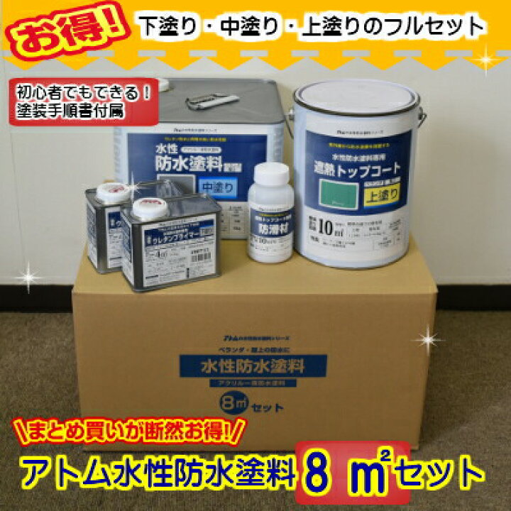 楽天市場】アトムハウスペイント水性防水塗料【8m2セット 
