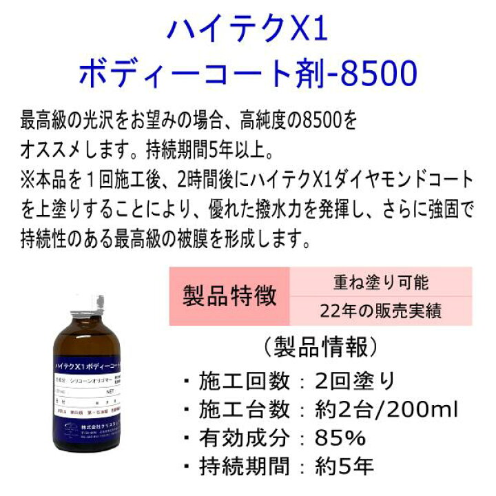 楽天市場】クリスタルプロセス ハイテクX1ボディーコート剤-8500 撥水 