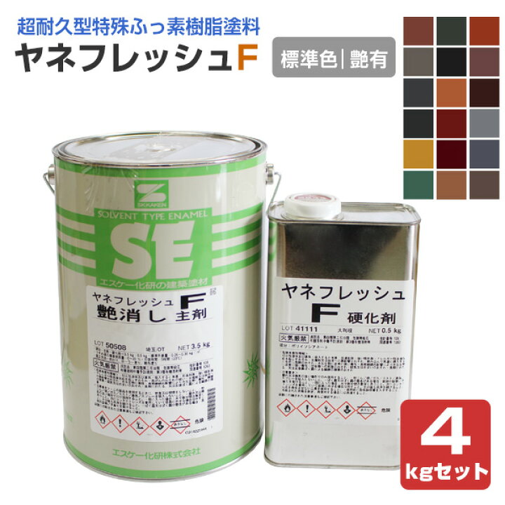 楽天市場】ヤネフレッシュF 艶有り 標準色 4kgセット（エスケー化研 