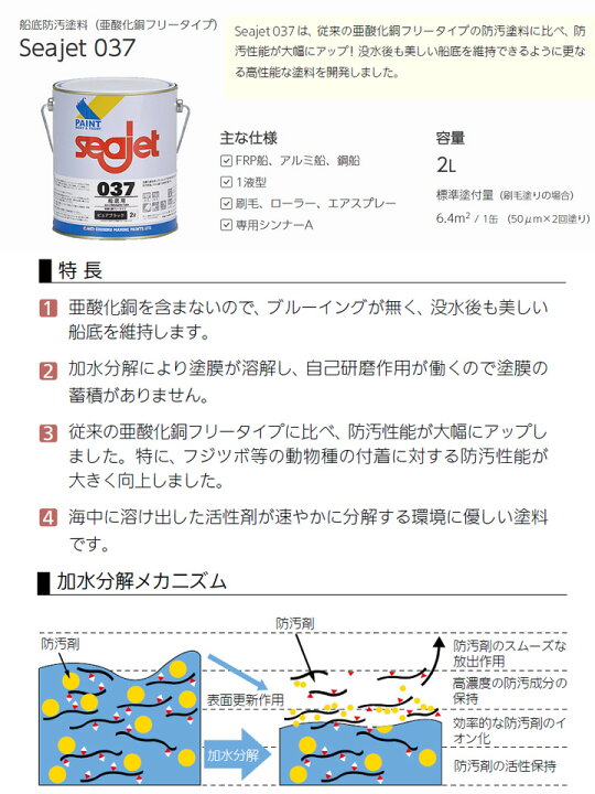 楽天市場】SEA JET 037 船底防汚塗料 2L（中国塗料 1液型 亜酸化銅 