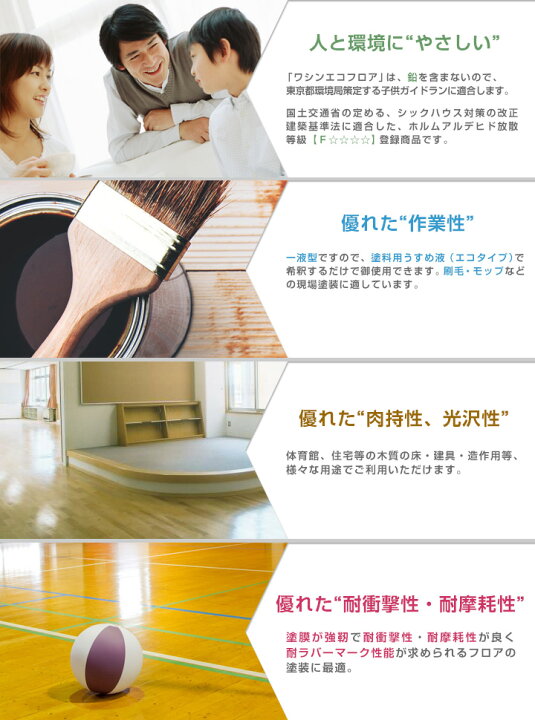 楽天市場 ワシンエコフロア 半艶 4l 111861 油性 木部床用1液ウレタン塗料 木部用 和信化学工業 ペイントジョイ楽天市場店
