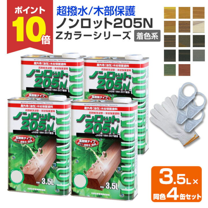 楽天市場】【P10倍！】 ノンロット205N Zカラー 着色系 3.5L×同色4缶 