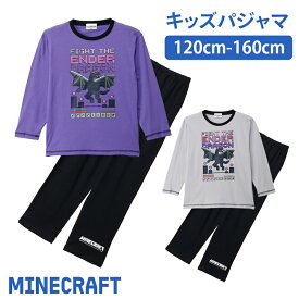 マインクラフト キッズ パジャマ ボーイズ 綿100% Tシャツ素材 長袖 春 秋 パープル グレー キャラクター 100 110 120 130 140 150 160 ギフト プレゼント 子供 男子 お泊まり 保育園 幼稚園 小学校