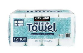 ★増量PREMIUM★最安値挑戦中 キッチンタオル★ 160カット☆KIRKLAND カークランド KIR KLAND ペーパー タオル 160シート 12ロール 2枚重ね ★コストコ通販 キッチンペーパー costco送料無料(北海道は1000円。沖縄・離島は2000円自動加算）