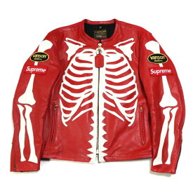 Supreme x Vanson / シュプリーム x ヴァンソンLeather Bone Jacket / レザー ボーン ジャケットRED / レッド 赤2017AW 国内正規品 美中古品【中古】