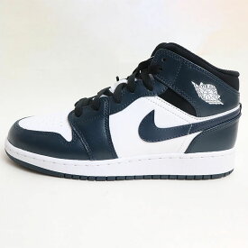 2022 NIKE GS / ナイキGS Air Jordan 1 Mid "Dark Teal/Armory Navy" /エアジョーダン 1 ミッド ダークティール アーモリーネイビーArmory Navy/White-Black /アーモリー ネイビー ホワイト ブラック【554725-411】正規品 新古品【中古】