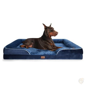 【20日最大4000円クーポン】Bedsure XXL 超大型犬用 オーソペディック ドッグベッド 132cm×104cm 関節サポート 4方向枕付 防水・洗えるカバー ブルーネイビー イヌ 犬 大型犬 中型犬 ソファ 愛犬 大きい 大型