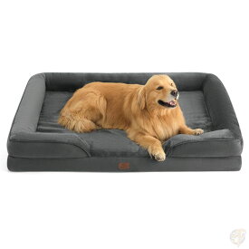 【20日最大4000円クーポン】ドッグベッド 大型 大きい Bedsure XXL 超大型犬用 オーソペディック ドッグベッド 132cm×104cm 関節サポート 4方向枕付 防水・洗えるカバー ダークグレー イヌ 犬 大型犬 中型犬 ソファ 愛犬