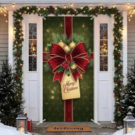 Saoplasa クラシック レッドリボン＆ゴールドオーナメント クリスマス ドアカバー 89x180cm 防水 クリス…
