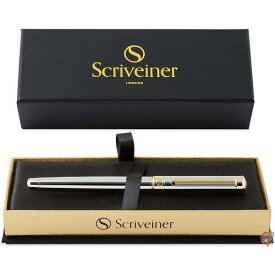 Scriveiner 最高級ローラーボールペン (シルバークローム) 魅力的な美しさ 24K金仕上げ シュミット インク リフィル付き 素敵 送料無料