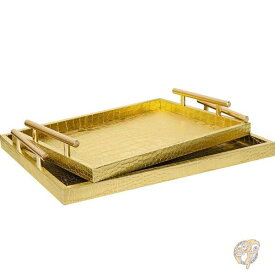 大型木製サービングトレイ ゴールドクロコダイルレザー トレー2個 serving trays JUMBO HUMBLE ジャンボハンブル