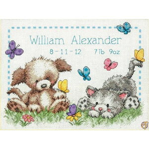 Pet Friends Baby Birth Record Counted Cross Stitch Kit-12"X9" 14 Count 
