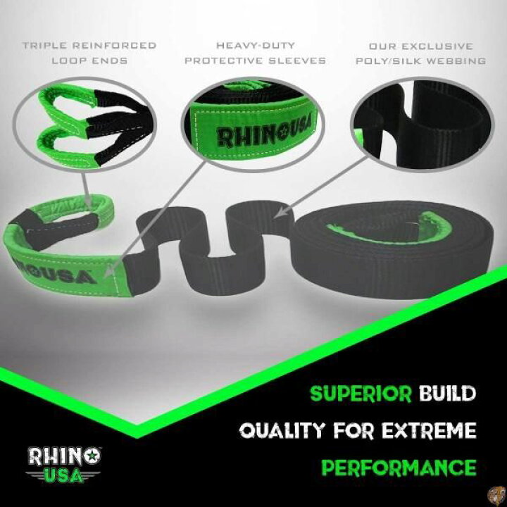 クーポン配信中 RHINO USA リカバリー牽引ストラップ 2インチ x 20フィート - ラボ試験済み 破断強度21,000ポンド 高耐久巾着袋付き 送料無料 パームスアメリカ