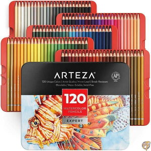 Arteza Professional Watercolor Pencils for Adults & Kids, Set of 120, 