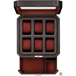 6スロット レザーウォッチボックス バレット引き出し付き メンズ - 高級時計ケースディスプレイオーガナイザー マイクロスエードライナー 送料無料