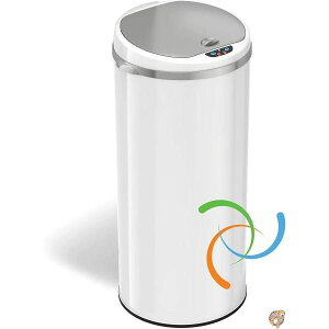アイタッチレス(iTouchless) タッチレスセンサーゴミ箱 ホワイト 49L ステンレス製 臭気吸収フィルター 丸形 蓋ロック付き 送料無料