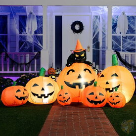 【スーパーセール!クーポン配信中】ハロウィーンデコレーション 飾り Joiedomi 7 FT(213.4cm) ハロウィン インフレータブル パンプキン7個 黒猫 送料無料 ガーデン 庭 お化けカボチャ かぼちゃ 巨大 大きいサイズ
