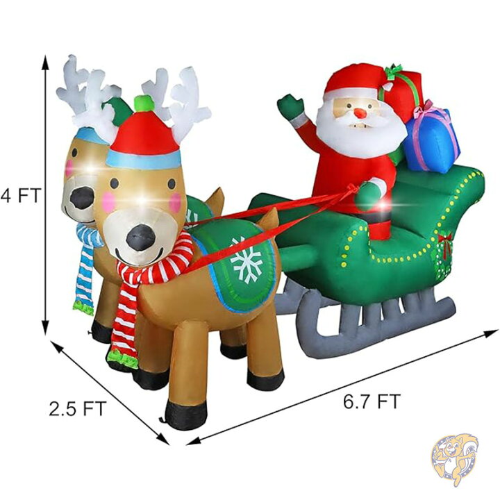 楽天市場】クリスマス インフレータブル サンタクロース 2m 2頭のトナカイに引かれたそり ギフトボックス ライト付き デコレーション MorTime  モータイム : パームスアメリカ Jiangbered クリスマス インフレータブル サンタクロース 屋外用 インフレータブルモデル 庭の装飾 吊り下げサンタ ギフト