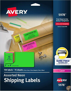 High-Visibility Laser Labels, 2 x 4, Assorted Neons, 150/Pack (sAi)