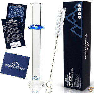 Glass Hydrometer Test Tube Jar & Cylinder Brush - Narrow Flask for Alcohol Testing Moonshine, Homebrew Beer, Home Wine