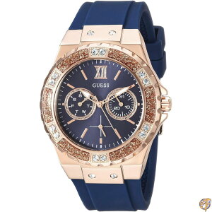 �y�N�[�|���z�M���zGUESS Women's Stainless Steel + Stain Resistant Silicone Watch with Day Date Functions �X�e�����X�X�`�[�� �V���R���E�H�b�`�t�� (Blue/Rose Gold)