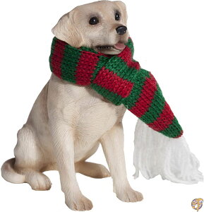 Sandicast Yellow Labrador Retriever with Red and Green Scarf Christmas 