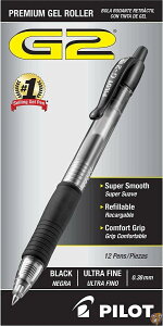 G2 Roller Ball Retractable Gel Pen, Black Ink, Ultra Fine, Dozen (���s�A���i)