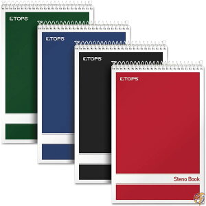 Steno Book with Assorted Colored Cover, 6 x 9, White Paper, 4 80-Sheet 
