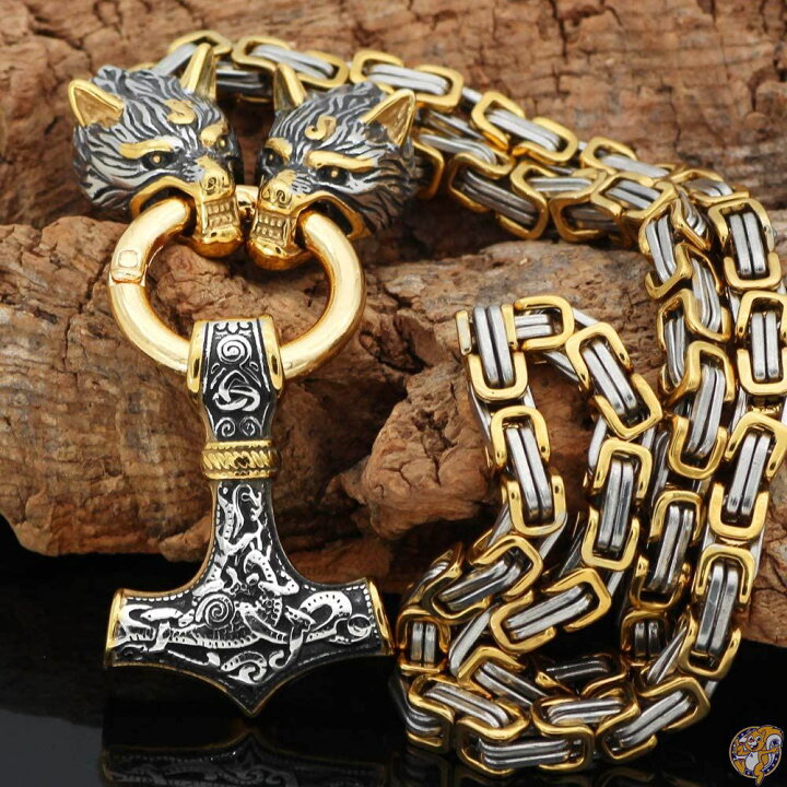 NICHANGHUA 316L ステンレススチール メンズ ウルフヘッド ノルウェーバイキング アミュレット ソーハンマー ペンダン NICHANGHUA 316Lステンレス鋼の男性ウルフヘッドノルスバイキングアミュレットトールハンマーペンダントネックレスバイキング BN-056  Hang down bracelet | WAKAN SILVER SMITH online store