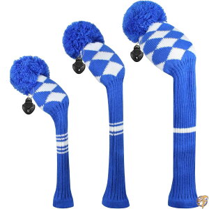 Scott Edward ゴルフクラブヘッドカバー 3点セット ドライバー(460cc) フェアウェイウッドとハイブリッド(UT)にフィット ゴルフバッグの完璧な変更 ブルー ホワイト グリッド