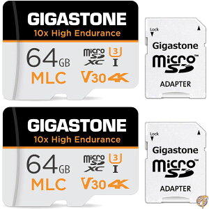 �yMLC 10x���ϋv�zGigastone MLC �}�C�N��sd�J�[�h 64GB 2�Z�b�g ���ϋv 4K UHD �r�f�I�B�e �h�ƃJ���� �h���C�u���R�[�_�[ �Ď��J���� �Ή� 100MB/s V30 U3 Class10