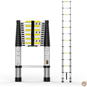 【1000円/555円クーポン配信中】伸縮式はしご 12.5フィート アルミ製伸縮はしご キャリーバッグ付き 屋外屋内用